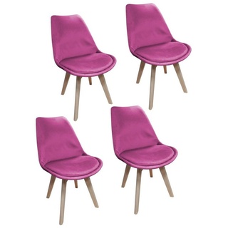 HTI-Living Esszimmerstuhl Stuhl Atlanta Velvet Uni 4er-Set (Set, 4 St), Esszimmerstuhl Samtbezug Holzfüße rosa