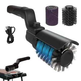 Elektrische Grillbürste, Akku-Betrieben mit Verstellbarem Winkel, Edelstahl-Bürstenkopf,Wasserdicht für Grillroste (Schwarz)