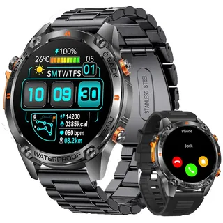 ANYSUN Smartwatch Herren Damen mit GPS, 1,43" AMOLED für den Outdoor-Einsatz Smartwatch (1,43 Zoll) Sportuhr mit 100+ Sportmodi-Puls-Schlaf-Schritte-Kalorien-Kilometer-Monitor, 5 ATM wasserdicht Fitnessuhr für Android iOS schwarz