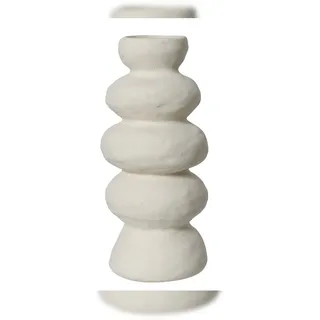 Decoris Skulpturale Vase 30x13,5cm Steingut Tischvase matte Oberfläche Blumenvase Dekovase Steinturm Design Keramikvase Modern Weiß
