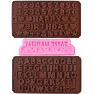 Cozihom Silikonform für Buchstaben, Zahlen und Happy Birthday Symbole für Schokolade und Kuchendekorationen, 3 Packungen