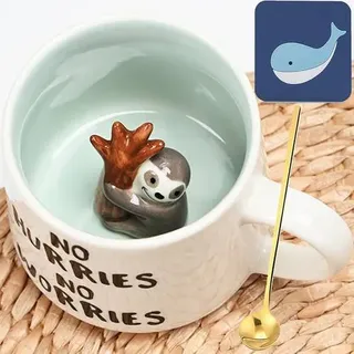 Tasse Faultier 3D Keramik 350ml Löffel Untertasse Trägheit Kaffeetasse