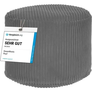 DreamRoots Runder Cord Pouf Hocker 380 g/m2 als Bequemer Bodenstuhl und Vielseitiges Sitzkissen Boden für Wohnzimmer Schlafzimmer oder Homeoffice 50x50x35 cm Frost Gray