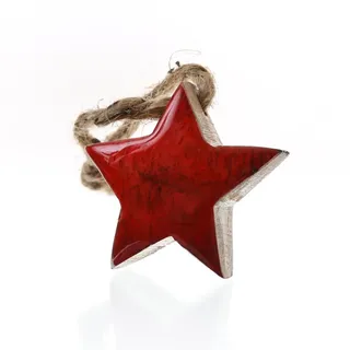 MARELIDA Holzstern Weihnachtsstern Hängestern Anhänger Jute Kordel 5,5cm emailliert rot