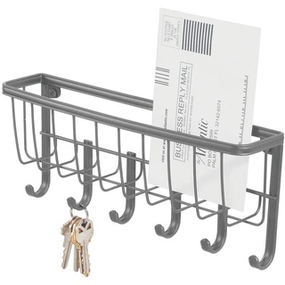 mDesign Hängekorb mit 6 Haken – kompakte Briefablage mit Schlüsselhaken aus Metall – platzsparende Hängeaufbewahrung für Flur und Eingangsbereich – Graphitgrau