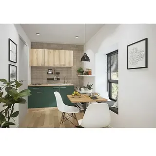 Optifit Livorno290 Singleküche Typ 3  (Breite: 150 cm, Steingrün/Wildeiche Nachbildung, Mit Elektrogeräten)