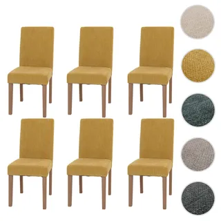 6er-Set Esszimmerstuhl Littau, Stuhl Küchenstuhl Hochlehner, Stoff/Textil Chenille Holz ~ gelb, naturfarbene Beine