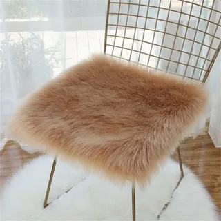 Stuhlkissen Kunstfell Quadratisch, Klein Quadratisch Sitzbezug Flauschiges Kissen, Sitzkissen Faux Lammfell Schaffell, Sitzauflage Quadratisch PlüSch für Wohnzimmer Schlafzimmer (Khaki,60x60 cm)