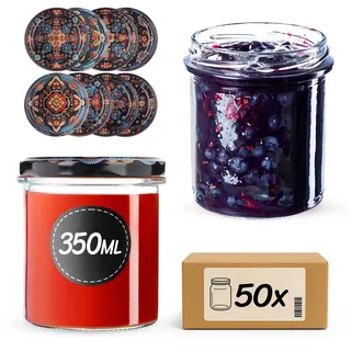 KADAX Marmeladengläser 350ml TO82, Einmachgläser Vorratsgläser Mason Jar mit Schraubdeckel, Luftdichte Schraubgläser, Honig & Konfitüre (Symmetrische, 50 Stück)