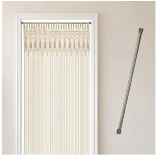 Cozyor Türvorhang Makramee 132 x 200 cm Boho Vorhang Fenstervorhang Raumteiler (1 St), Schlaufen, Baumwolle, mit Vorhangstange ohne Bohren beige, Wandteppich Wandbehang beige