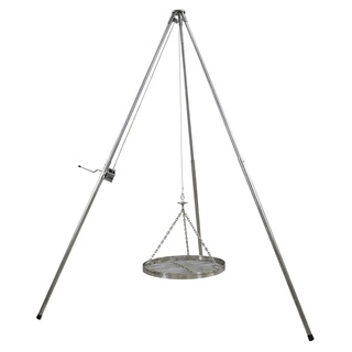 Dreibein Schwenkgrill aus Edelstahl mit Grillrost, Seilwirbel, Kurbel und Teleskopfunktion 60 cm Durchmesser