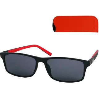 Mini Brille Flex Sonnenbrille, Leichten Kunststoff Rahmen L Groß Rechteckig mit flexiblen Bügeln Schwarz mit Rotem Akzent, Trend Etui, Sonnenbrille ohne Dioptrien Herren und Damen - 0.0
