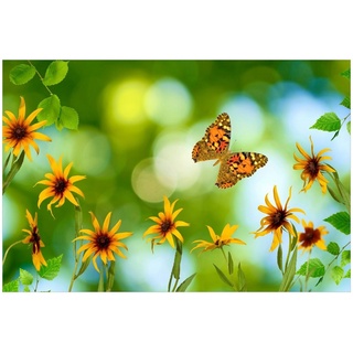 Wallario Glasbild, Blumen mit Schmetterling, in verschiedenen Ausführungen gelb