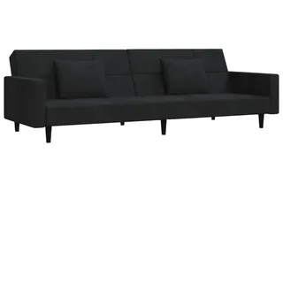 vidaXL Schlafsofa 2-Sitzer, Schlafcouch mit 2 Kissen, Gästebett mit Holzrahmen, Sofabett Tagesbett Couch Sofa Ausziehbar, Schwarz Samt