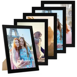 PHOTOLINI Bilderrahmen 5er Set breite Rahmen, extra Zubehör, für 1 Bilder (5er Set), im modernen Stil für Ihre stilvolle Wanddekoration schwarz 21 cm x 30 cm