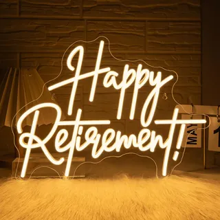 Looklight Happy Retirement Led Schriftzug USB Text Neon Schild für Wanddeko | Frohen Ruhestand Neon Sign 30.7 x 42 cm Warmweiß Leuchtschild, Led Schild Wanddeko für Rentner Geschenk,Büro,Wohnzimmer,Party