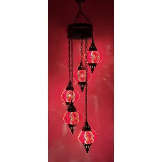 Samarkand - Lights Handgefertigte Orientalische Mosaiklampe Mosaik Glas Hänge Lampe Innenleuchte Pendelleuchte Deckenleuchte Aussenleuchte Handarbeit Hängeleuchte Hängelampe Größe 3 / L/ROT