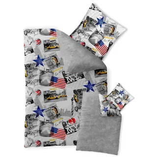 CelinaTex Fashion Fun Kinderbettwäsche 135 x 200 cm 2teilig Baumwolle Bettbezug New York rot weiß grau