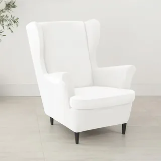 Highdi 2 Teilig Samt Ohrensessel Überzug mit Ottomane Schonbezug, Sessel-Überwürfe Ohrensessel Schonbezüge Bezug Sesselhusse Stretch Tiger Stuhlbezug (78–85 cm (Ohrensesselbezüge),Weiß)