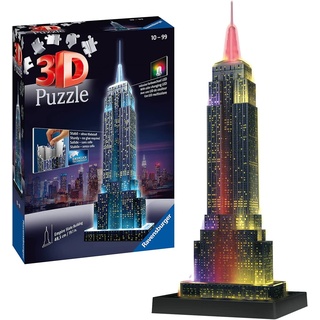 Ravensburger 3D Puzzle Empire State Building bei Nacht 12566 - das berühmte Gebäude in New York - leuchtet im Dunkeln - 216 Teile - ab 10 Jahren