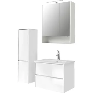 Pelipal Badmöbel-Set 6040 Schneeweiß Glanz/Weiß Glanz mit Keramik-Waschtisch + Midischrank 107 cm