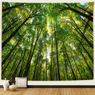 Dsnyu Wandteppich Wald XXL, Wandtuch 350x256cm Bäume Grün Wandbehang Landschaft Natur Polyester Wanddeko Schlafzimmer Modern