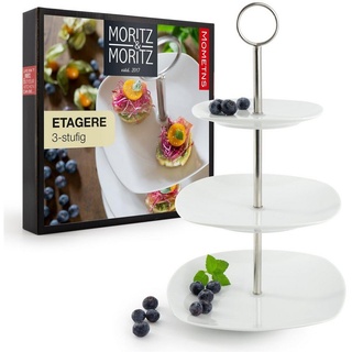 Moritz & Moritz Etagere Obst Etagere 3 Etagen, Porzellan, (3 stöckig), Für Obst Aufbewahrung, Muffins und Cupcakes weiß
