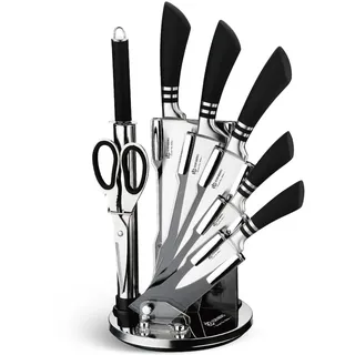 EDENBERG Messerset 8-teilig 360°Küchenmesser Schere Kochmesser Brotmesser Schneidemesser scharfes Küchenmesserset - Keramik-Küchenmesser-Set (8-teilig mit Messerblock) EB-00905