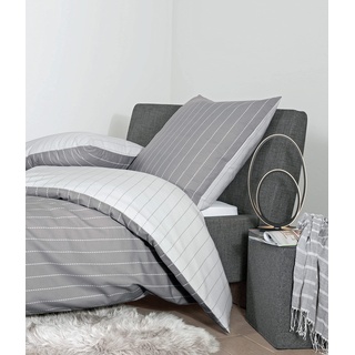 Davos Janine Feinbiber-Bettwäsche Nadelstreifen Design 65112-08 135 x 200 cm + 80 x 80 cm Silber grau weiß