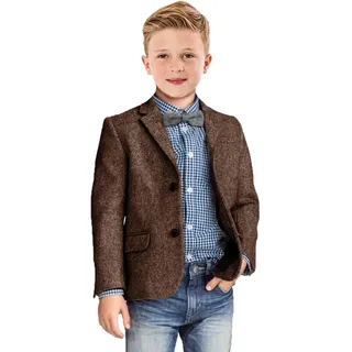 Blazer für Jungen, Retro-Fischgrätenmuster, formeller Tweed-Muster, Klassische Kinderjacke für Jungen, Hochzeit, Freizeitjacke, Dunkelbraun, 8 - 8
