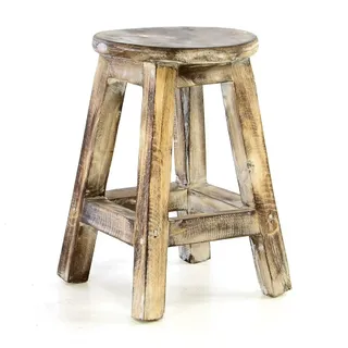 VCM Gartenstuhl Vintage Hocker geflammt 40 cm braun