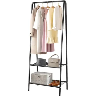 Youyijia Kleiderständer Metall Kleiderstange 60 cm x 151 cm Kleiner Garderobenständer für Schlafzimmer mit Schuhablage Kleiderstange mit Zwei Regalen Kleiderstangen für Kleidung (Schwarz)