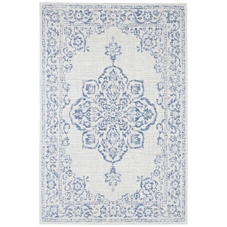 Teppich In- & Outdoor Teppich Tilos Creme Jeansblau, NORTHRUGS, rechteckig, Höhe: 8 mm blau|weiß