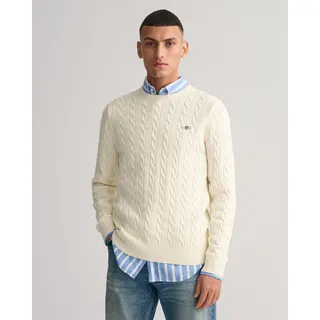 GANT Herren, Cotton Cable C-neck Pullover, Cream, M