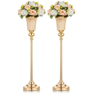 2 Stücke 67.8cm Höhe Metall Hochzeit Mittelstücke Vase, Metall Trompete Vase, Straße Führen für Hochzeit Abendessen Herzstück Ereignis für Jubiläumsfeier Party Geburtstag Ereignis Gang Dekoration