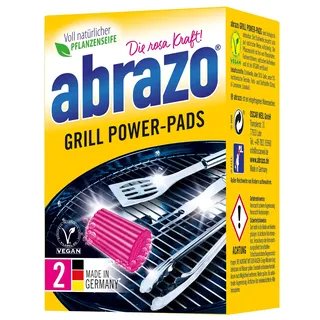 abrazo Grill Power-Pads - 2 Grillreinigerpads + Handschuhe, Fettlöser mit antibakterieller Seife, Backofen und Grill Reiniger, Reinigung von Rost und Zubehör