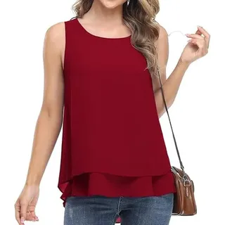 Haibang Chiffon Tank Top Damen Sommer Ärmellose Oberteile Elegante Blusentop Flowy Doppelschichten Tanktops Business Casual Bluse Lockere Tuniken Shirts - S