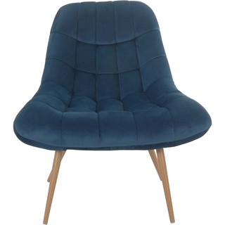 SalesFever Loungesessel mit XXL-Sitzfläche | Bezug Stoff in Samt-Optik | Gestell Metall in Holzoptik | üppige Steppung | B 76 x T 87 x H 86cm | blau