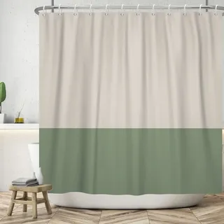 ASDCXZ Duschvorhang Grün 150x180 cm, Modern Beige Grün Spleißen Motiv Wasserdicht Textil Bad Duschvorhänge Waschbar Polyester Stoff Duschvorhang für Badewanne mit 12 Duschvorhang Hake