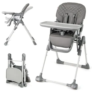 COSTWAY Hochstuhl Baby klappbar, Kinderhochstuhl mit Liegenfunktion & verstellbaren Höhen, mobiler Babystuhl mit abnehmbarer Tablett & Sicherheitsgurt, Kombihochstuhl für 6-36 Monaten (Grau)