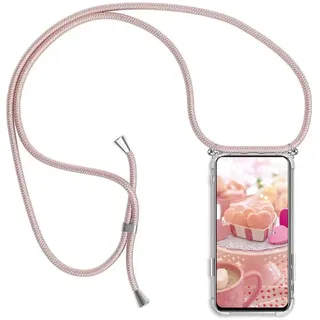 YAMCCCSE Handykette Handyhülle für Realme C30 / Realme Narzo 50i Prime mit Band - Transparent Handy-Kette Handy Hülle mit Kordel zum Umhängen Handyanhänger Halsband Lanyard Case - Roségold