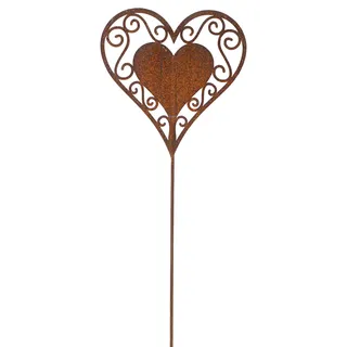 B2S BACK2SEASON Metall Stecker Herz filigran mit Rost-Finish Blumenstecker Beetstecker Gartenstecker Rostdeko Gartendeko Liebe Gartenstecker Edelrostdeko antik braun wetterfest stabil (Motiv 1 H60cm)