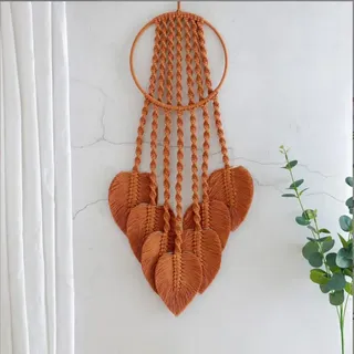 BMIDRUT Baumwollgewebter Makramee-Wandteppich, Traumfänger, handgefertigt, gewebt, mit Federquaste, Kunsthandwerk, Ornament, Schlafzimmer, Wohnzimmer, Wohnung (Orange)