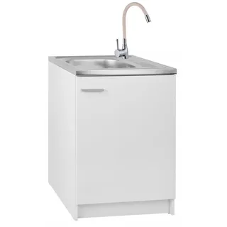 STAMAR Spülenschrank Küchenschrank 60cm Weiß Slim Deante Spüle Armatur Beige Flex Siphon Standschrank 50cm Tiefe Elastische Armatur Montagefertig Komplett Set weiß