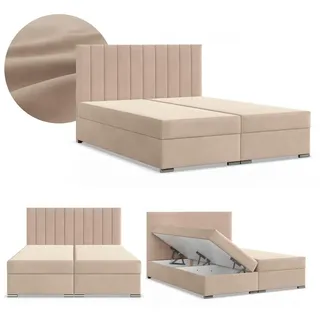 Boxspringbett 140x200 mit 2 Bettkästen, Kontinentales Bett mit Bonell Matratze, Polsterbett, Doppelbett mit Kopfteil, Samtstoff, Beige, AGEN 140 x... - Beige