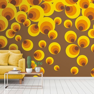 Livingwalls Vliestapete - Retro Tapete in Orange, Braun und Gelb - Wandtapete für verschiedene Räume - Wandbild XXL 2,80 m x 1,59 m