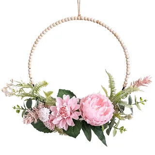 Türkranz Deko, 40cm Pfingstrosen Künstlich Metallring Haustür Deko Türkranz Sommer, Fensterdeko Hängend Türkranz Ganzjährig für Haustür Hochzeitsdeko (Rosa)