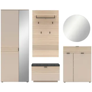 Xora Garderobe, Schwarz, Eiche, Kaschmir, Metall, Textil, Holzwerkstoff, 6-teilig, 264x202x38 cm, Garderobe, Garderoben-Sets & Serien, Garderoben-Sets