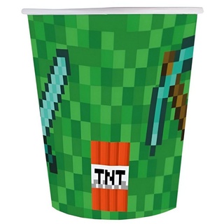 Festivalartikel Einwegbecher Minecraft Set 6 Stück TNT Pixel Einwegbecher Pappbecher 250 ml grün
