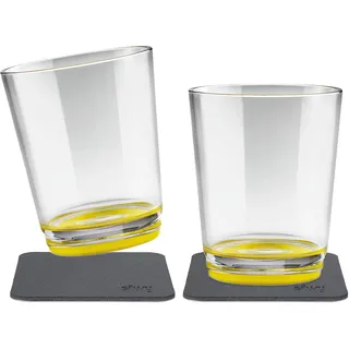 silwy® rutschfeste, bruchsichere Magnet-Trinkbecher (2er Set) in der Farbe Oh Yellow inkl. zwei Metall-Nano-Gel-Pads für standsicheres Platzieren - perfekt für Camping und Boating